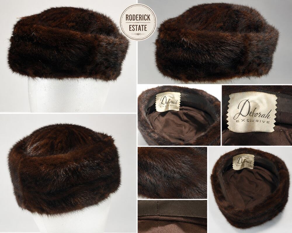 Vintage Deborah Exclusive Genuine Brown Mink Fur Pillbox Hat 1950s Women's